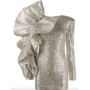 EUC $1149 Loulou Ruffle-Detail Sequin-Embellished Mini Cocktail Dress